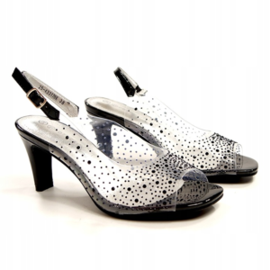 Eleganckie Sandały Damskie Transparentne z Cyrkoniami Potocki 25-43317-BK – Czarne (1658)
